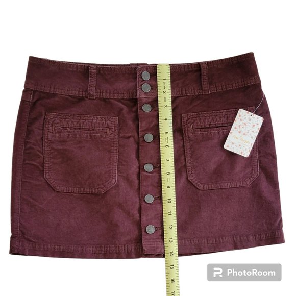 Free People Boho Chocolate Brown Corduroy Mini Skirt Button Front Sz 31 NEW - Picture 8 of 11